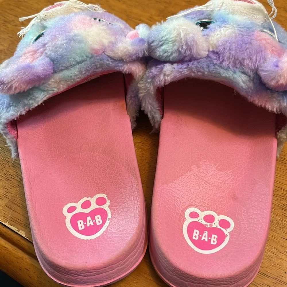 Build a Bear Brand Pastel Plush Sandals Size 2-3 Pink/Purple/Blue